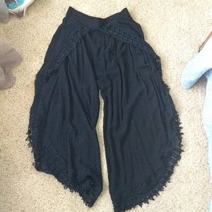 Boho Tulip Palazzo Pants with Lace Trim